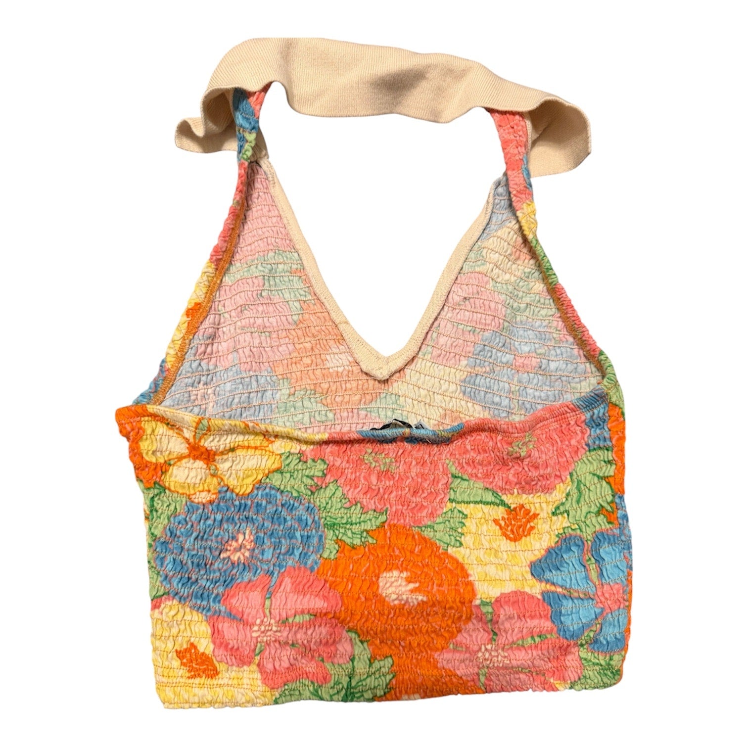 ZARA Floral Smocked Halter Top Women Medium Crop Boho Summer