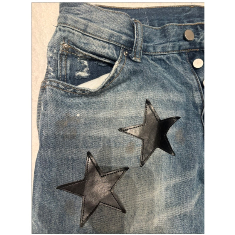 Y2K Star Patch Jeans Wide Leg Distressed Denim Festival Carpenter Pants