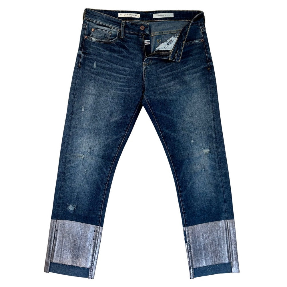 Pilcro & The Letterpress Metallic Hem Jeans Cropped Distressed Anthropologie Denim 42002