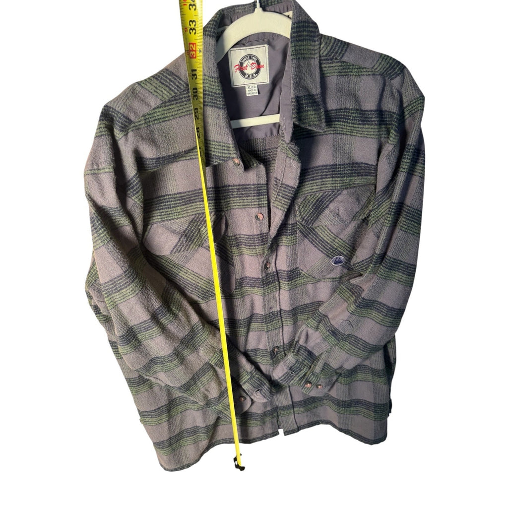 First Down USA Mens XL Plaid Flannel Shirt Gray Green Outdoor Hiking Button Up