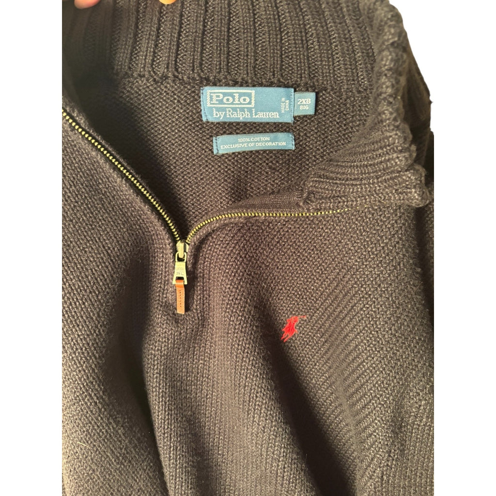 Polo Ralph Lauren Mens 2XB Black Quarter Zip Sweater Red Pony Big Tall 100% Cott
