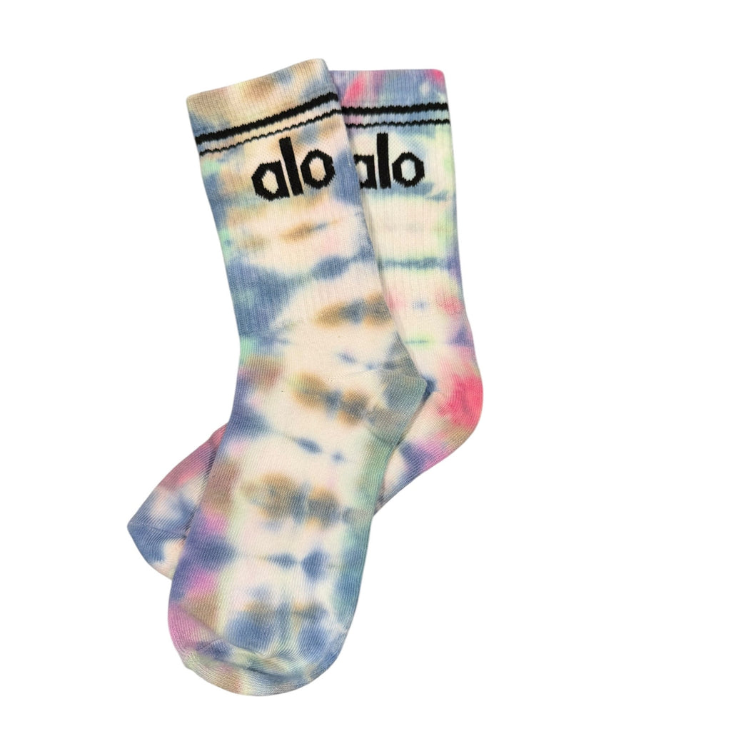 ALO Yoga 5 Pack Hand Tie Dyed Crew Socks Pastel Rainbow