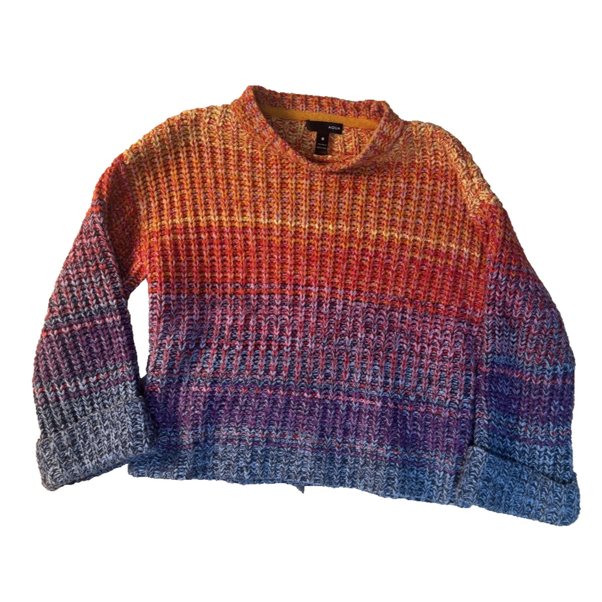 Copied - AQUA Multicolor Chunky Knit Sweater Women Small Striped Ombre Cozy Pullover SW02