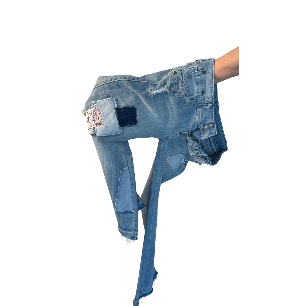 Almost Famous Y2K Patchwork Jeans Flare Distressed Indie Boho Festival 42001