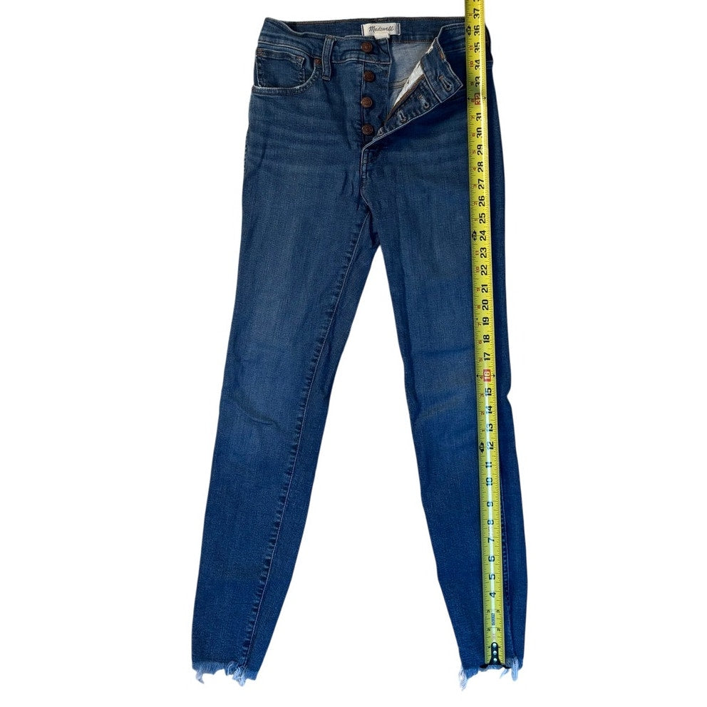 Madewell High Rise Button Fly Distress Md Wash Skinny Denim