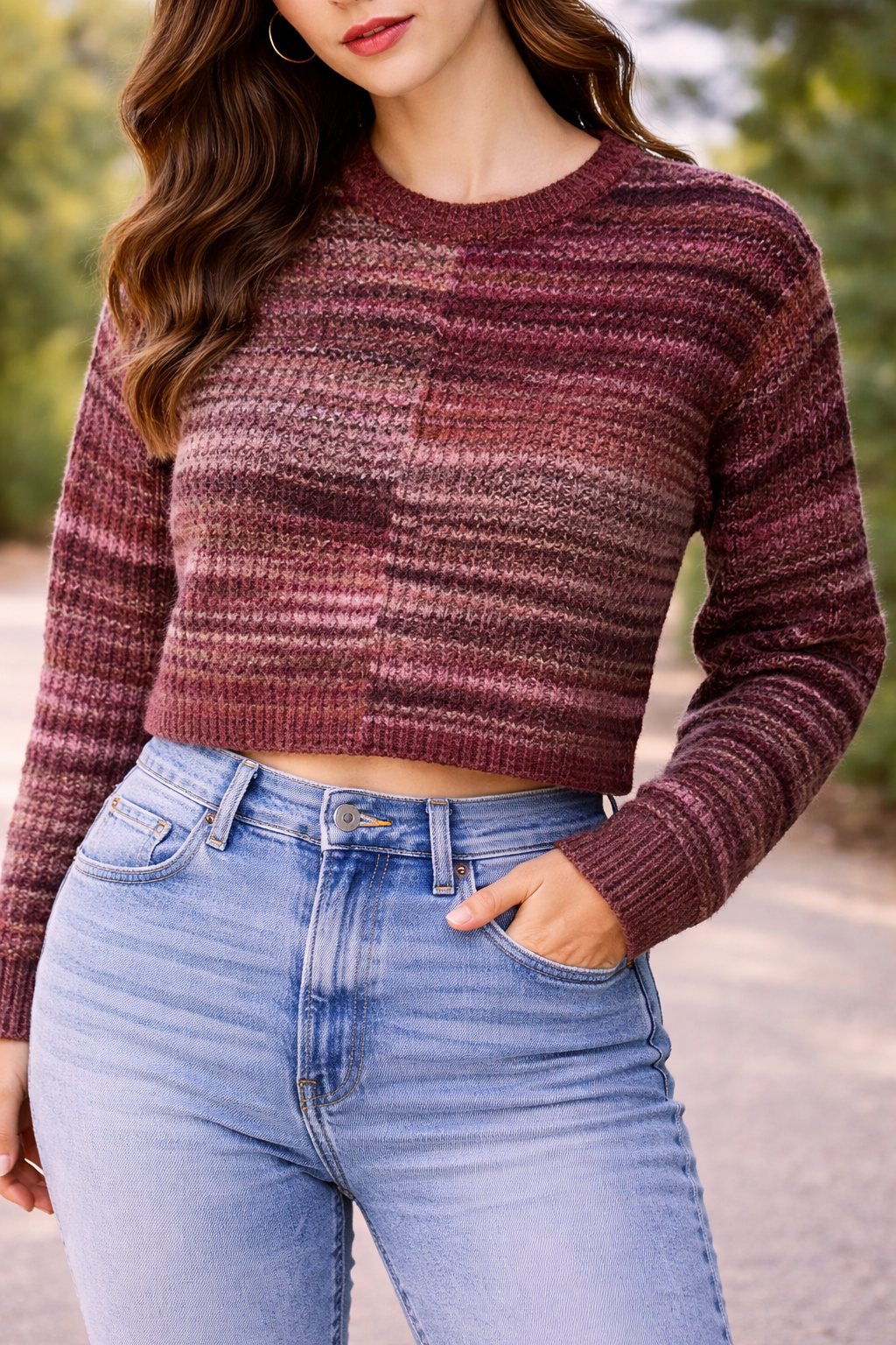 Madewell women’s striped fuzzy knit sweater/cardigan, size Small, in pink / berr