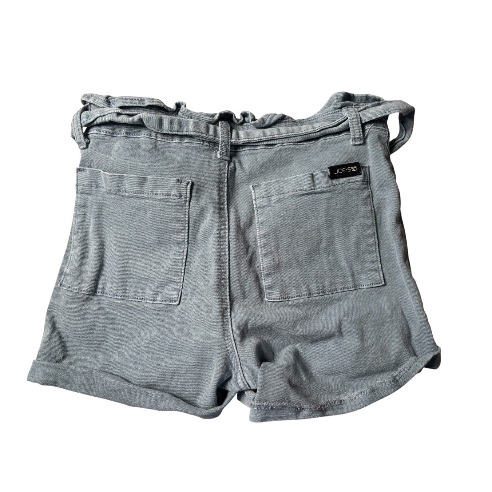 Joe’s Jeans KIDS Paperbag Waist Denim Shorts Tie Belt Blue Gray Rolled Hem KDS02