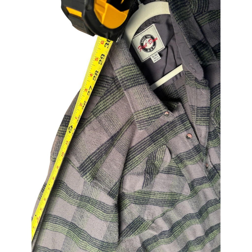 First Down USA Mens XL Plaid Flannel Shirt Gray Green Outdoor Hiking Button Up