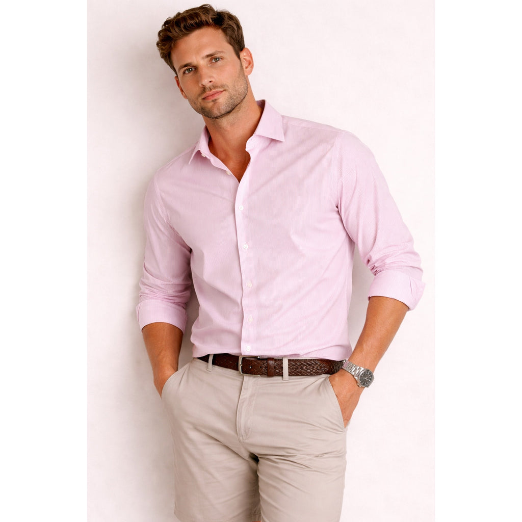Charles Tyrwhitt Pink Striped Shirt Button Up Long Sleeve