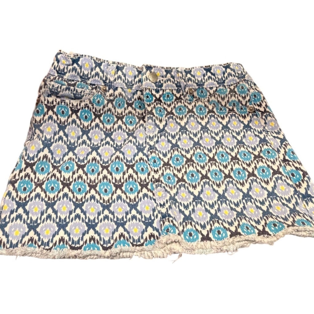 Lucky Brand Sofia Mini Skirt 6X Printed Denim Frayed Hem