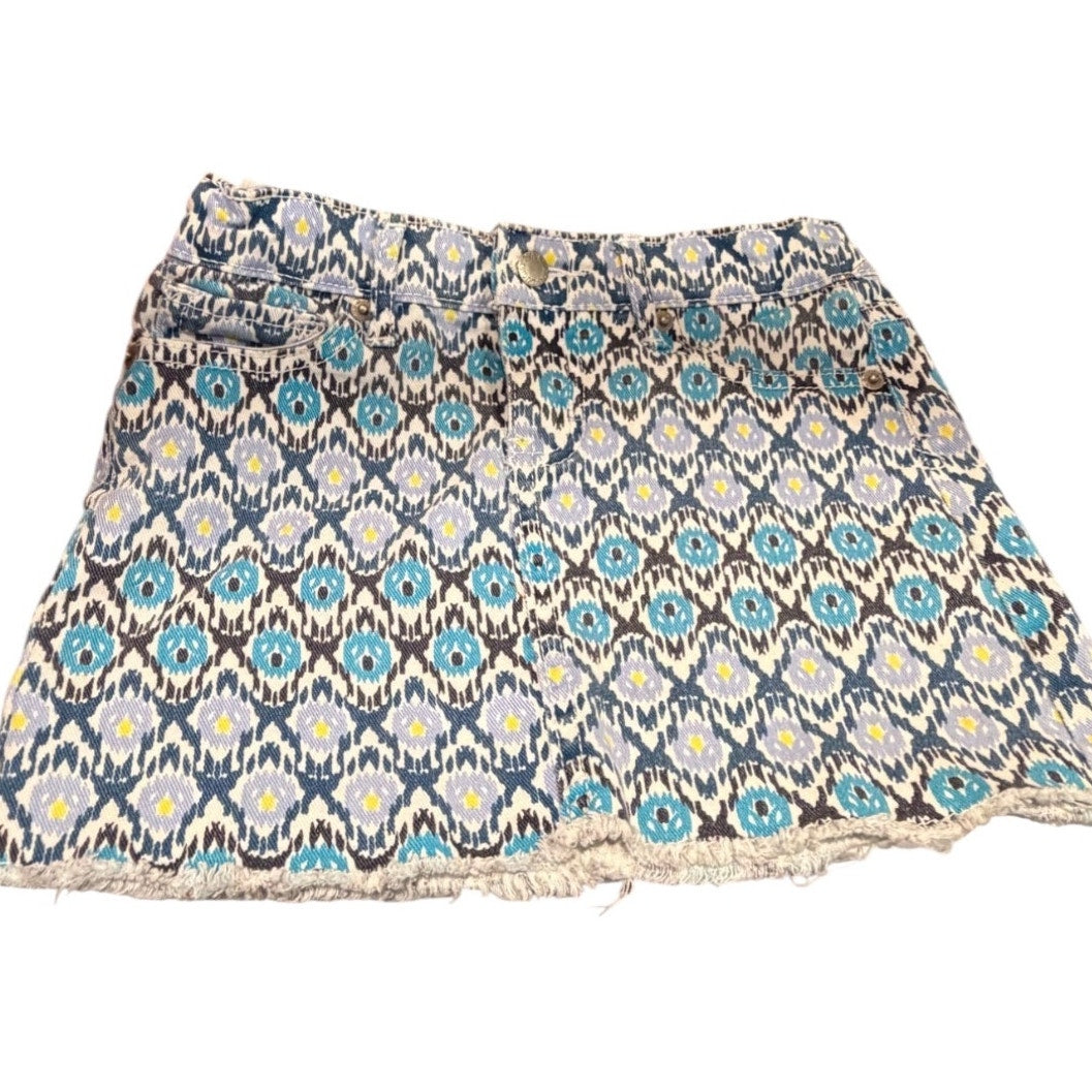 Lucky Brand Sofia Mini Skirt 6X Printed Denim Frayed Hem