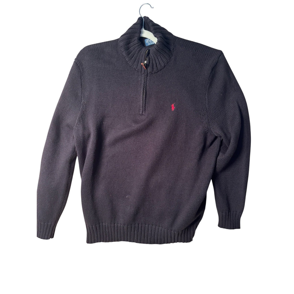 Polo Ralph Lauren Mens 2XB Black Quarter Zip Sweater Red Pony Big Tall 100% Cott