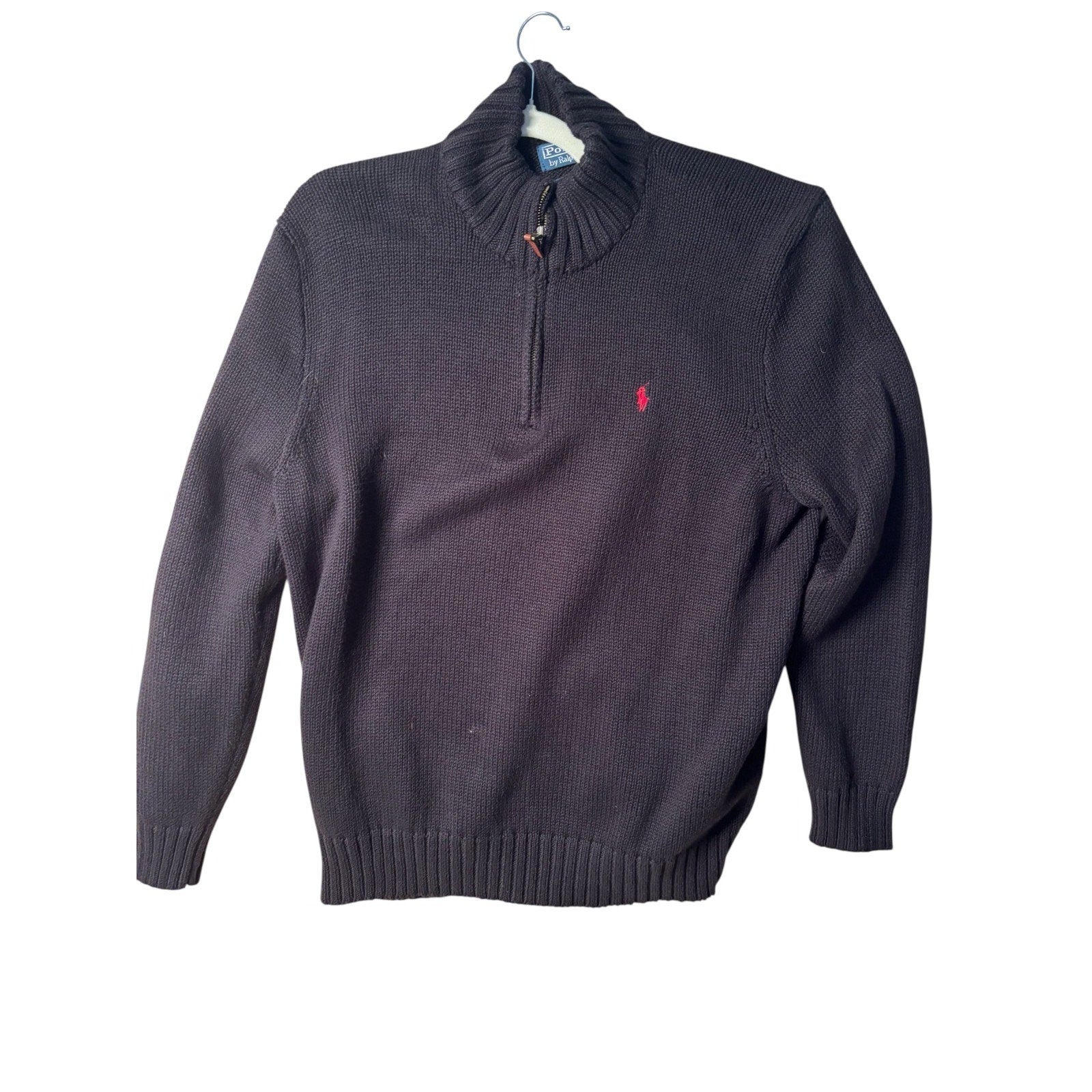 Polo Ralph Lauren Mens 2XB Black Quarter Zip Sweater Red Pony Big Tall 100% Cott