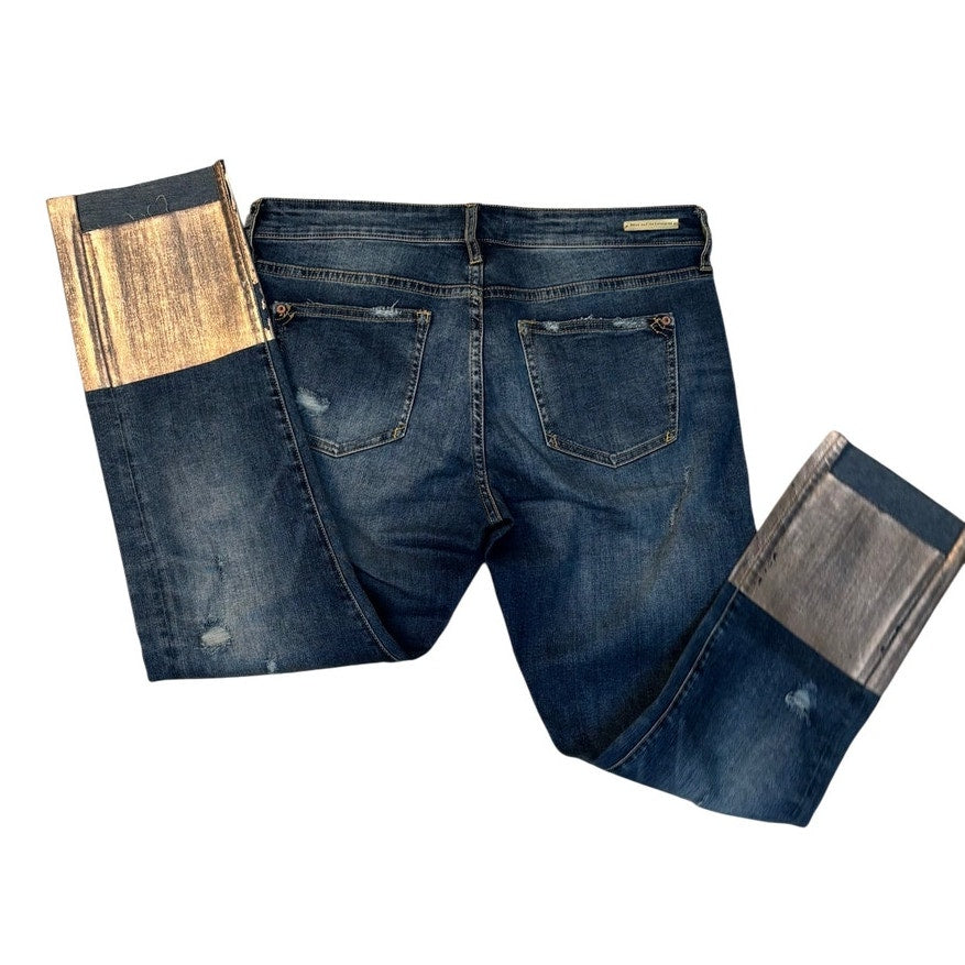 Pilcro & The Letterpress Metallic Hem Jeans Cropped Distressed Anthropologie Denim 42002