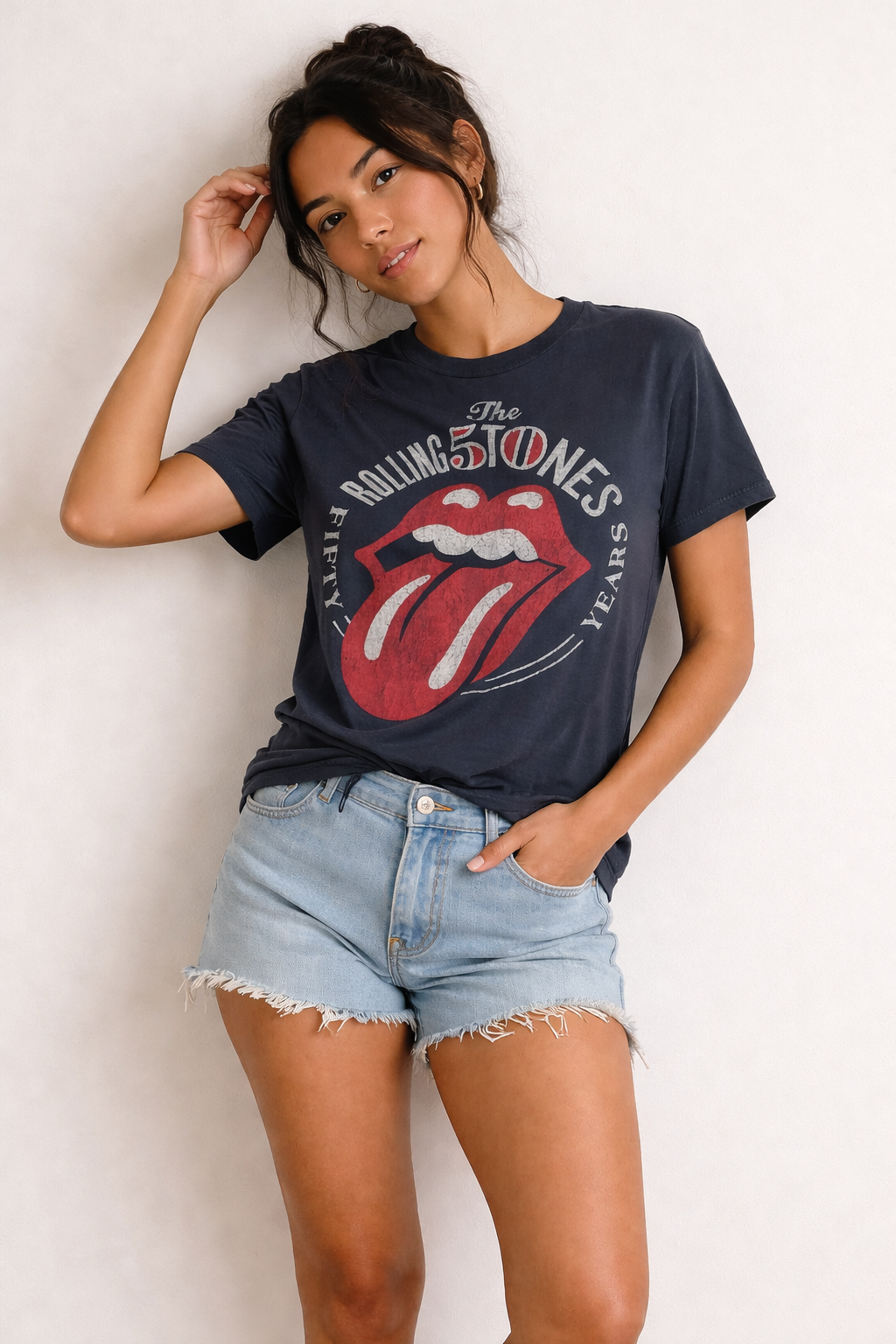 Rolling Stones 50 Years Tongue Logo T Shirt Men’s Size M Black Tee TS07