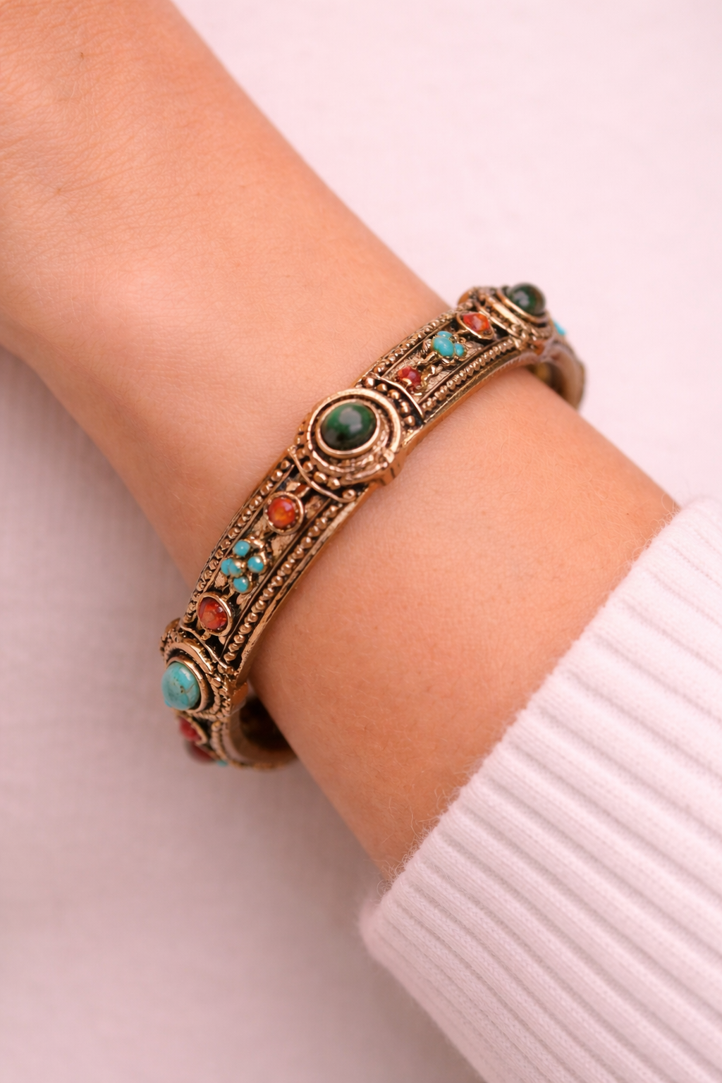 Boho Southwestern Cuff Bracelet Lot Turquoise Coral Style Antique Gold Festival