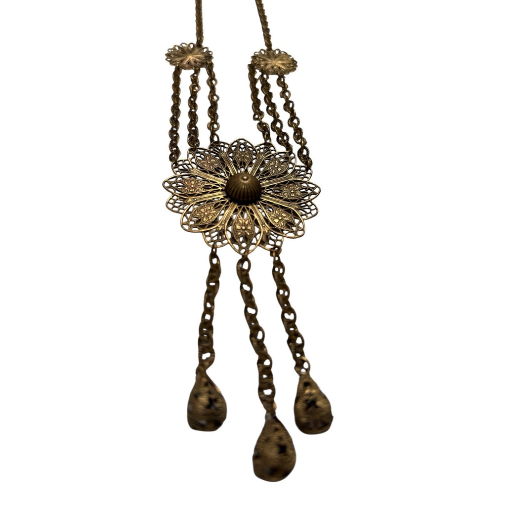Vintage Style Filigree Necklace Boho Floral Medallion Statement Necklace Antique