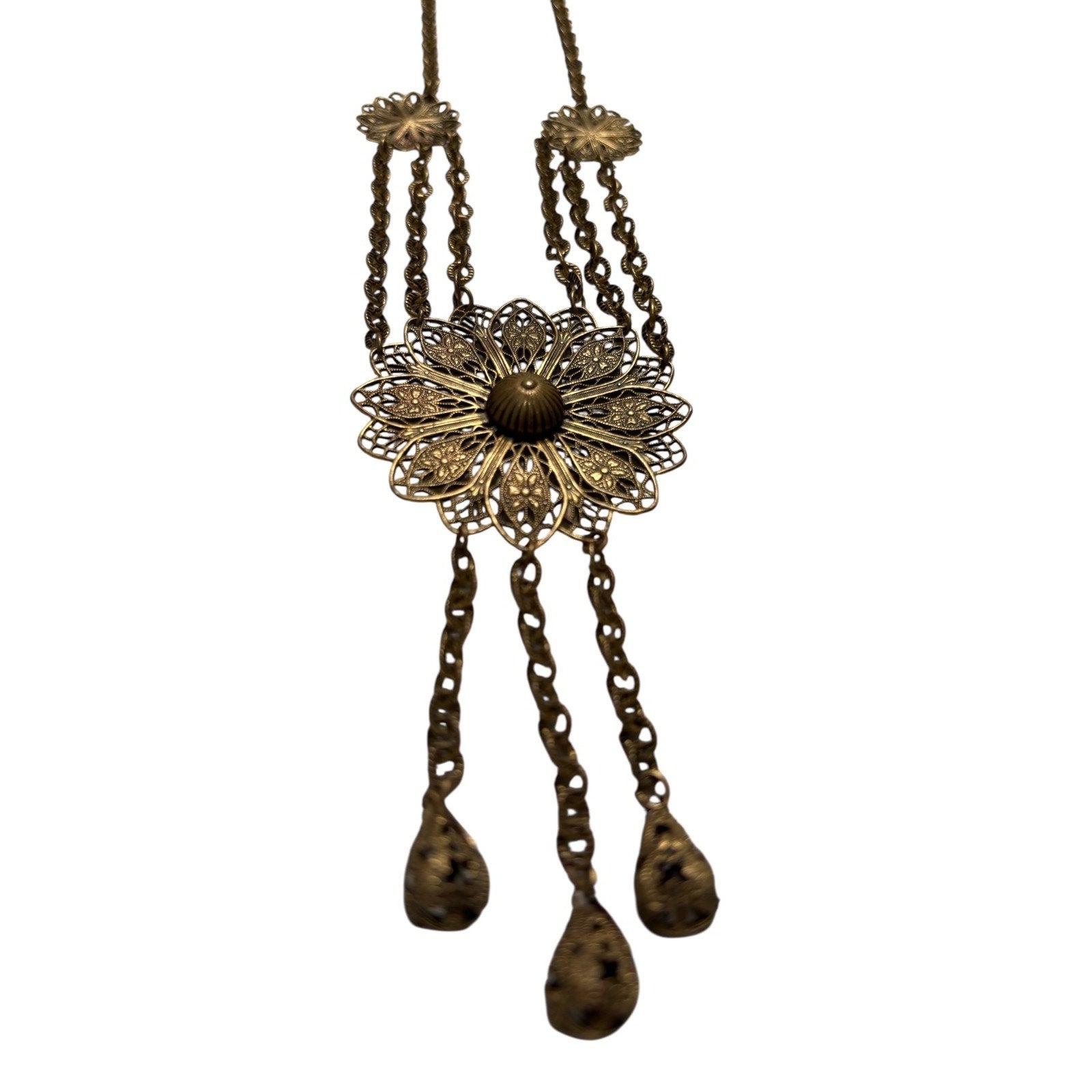 Vintage Style Filigree Necklace Boho Floral Medallion Statement Necklace Antique