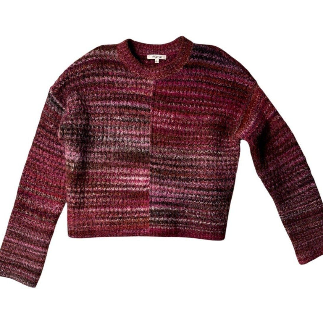 Madewell women’s striped fuzzy knit sweater/cardigan, size Small, in pink / berr