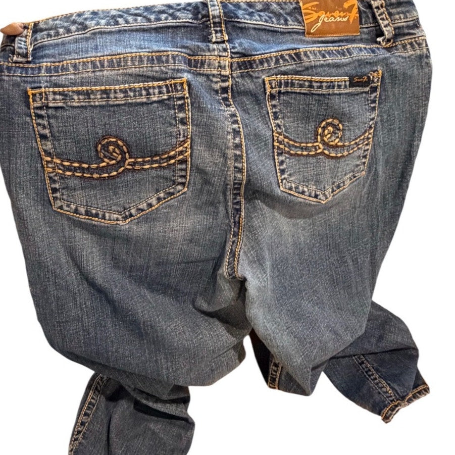 Seven7 Jeans Women 18 Y2K Bootcut Flare Denim Embroidered