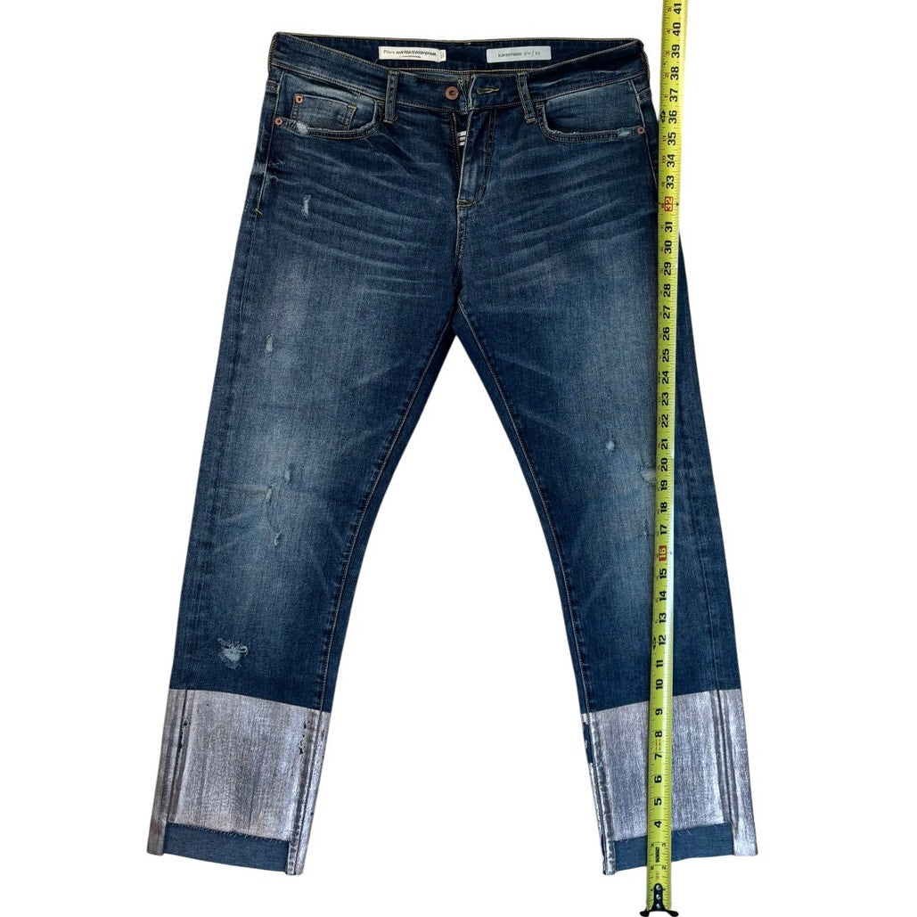 Pilcro & The Letterpress Metallic Hem Jeans Cropped Distressed Anthropologie Denim 42002