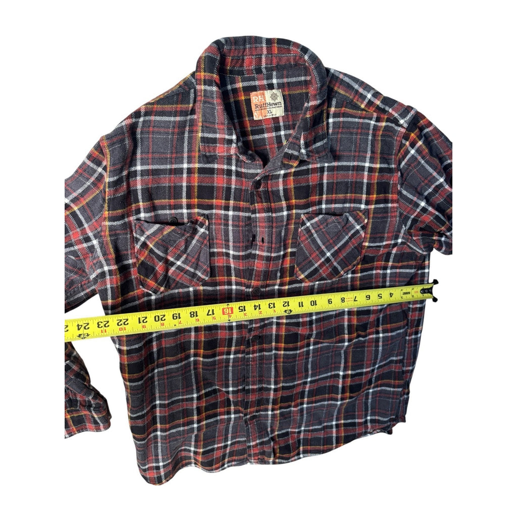 Ruff Hewn Mens XL Plaid Flannel Shirt Red Black Button Front Long Sleeve Cotton