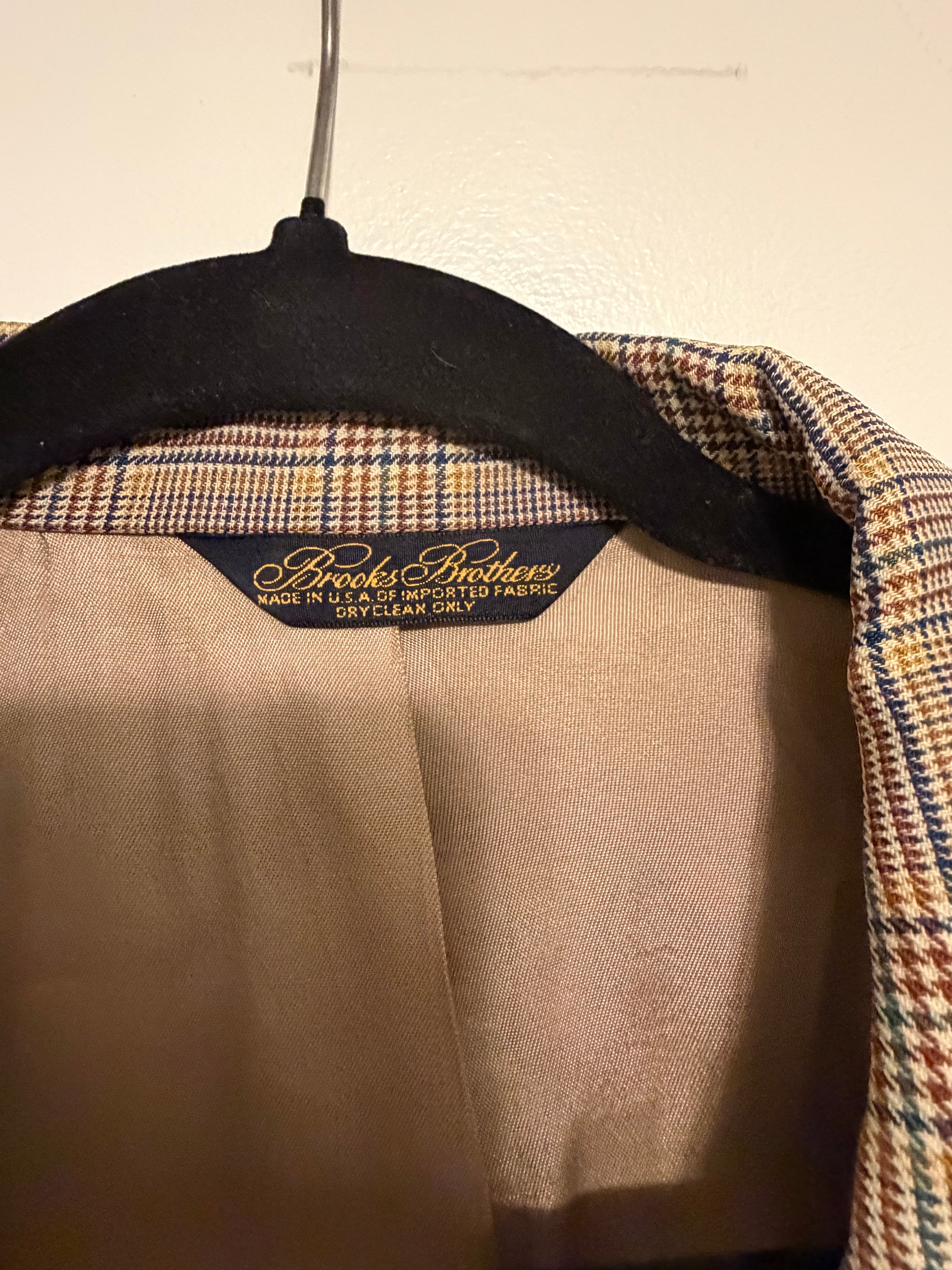Brooks Brothers Men's Plaid Sport Coat Blazer Tan Gray Wool Blend Classic