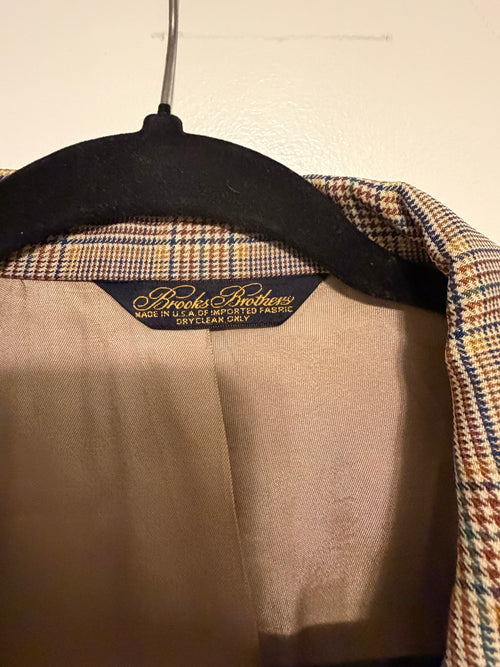Brooks Brothers Men's Plaid Sport Coat Blazer Tan Gray Wool Blend Classic