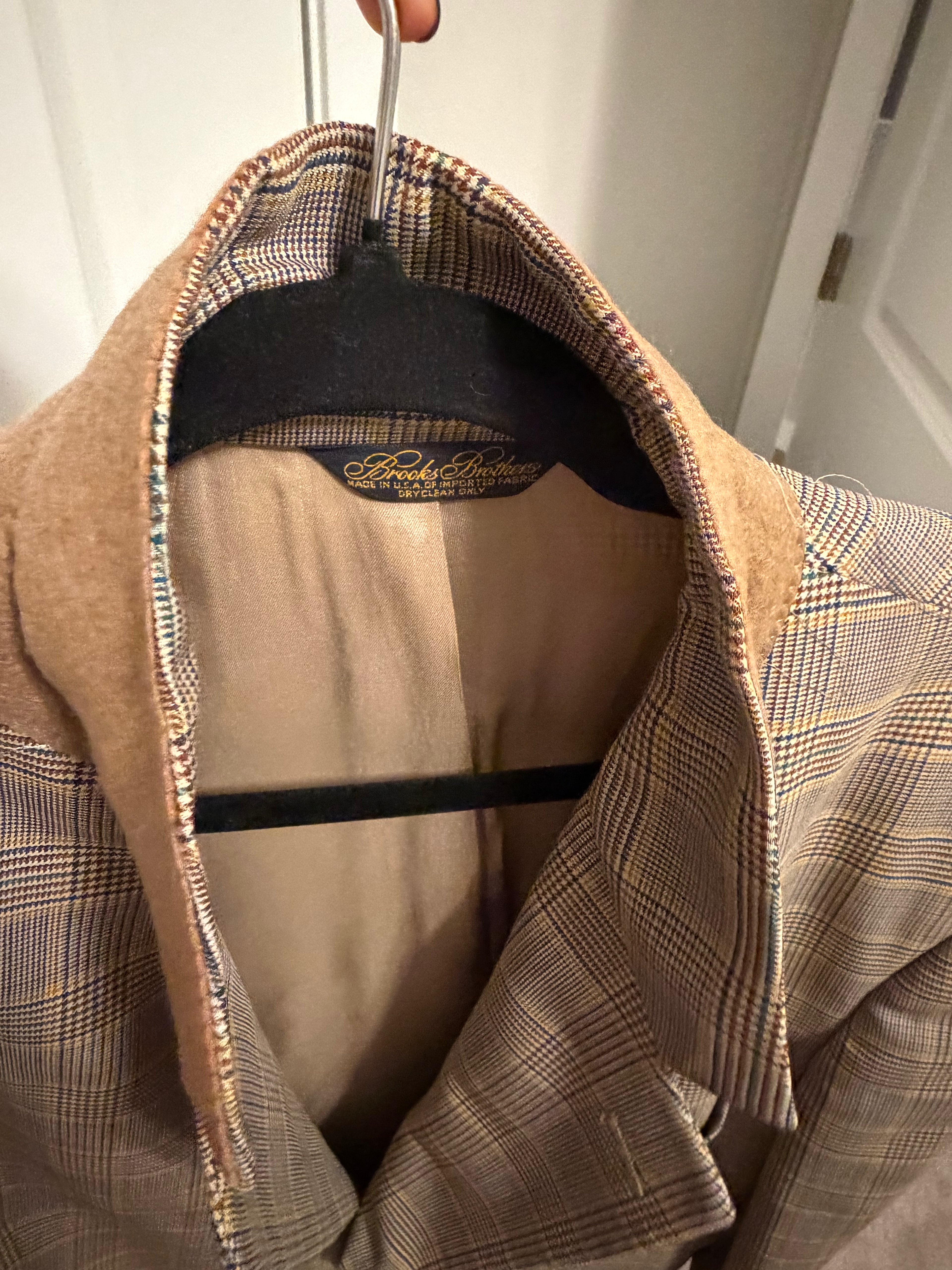 Brooks Brothers Men's Plaid Sport Coat Blazer Tan Gray Wool Blend Classic