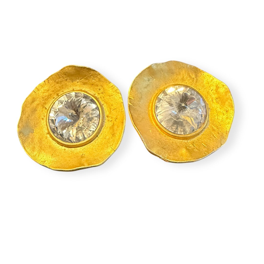 Vintage Norma Jean Gold Tone Crystal Statement Clip Earrings