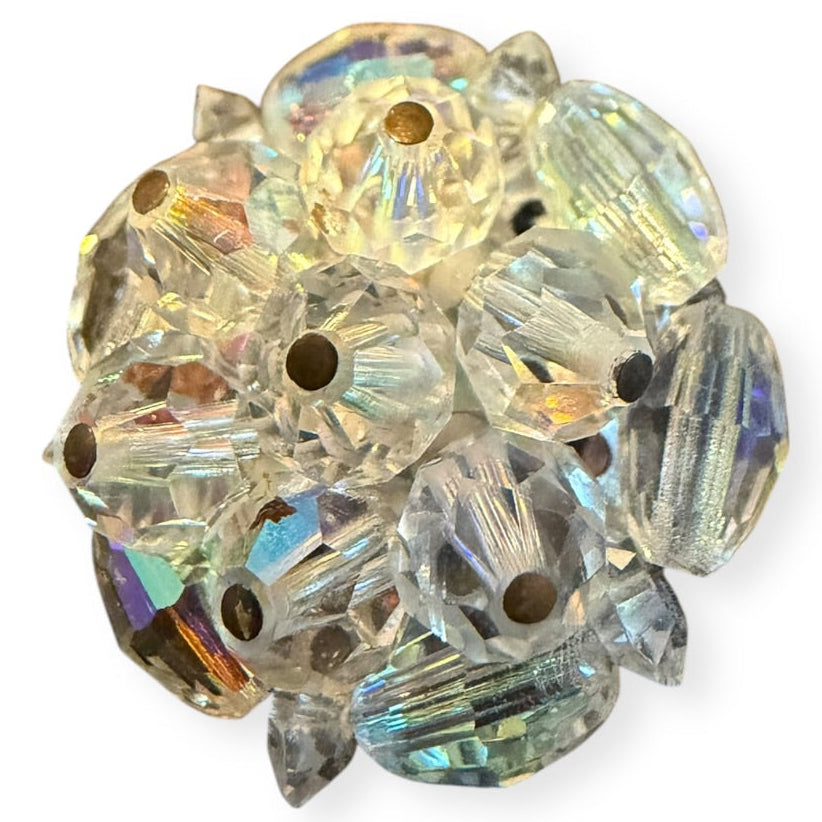 Vintage LAGUNA Aurora Borealis Crystal Cluster Clip Earrings