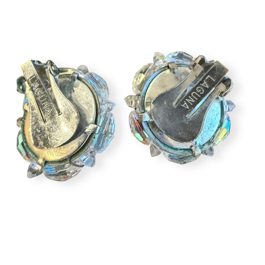 Vintage LAGUNA Aurora Borealis Crystal Cluster Clip Earrings