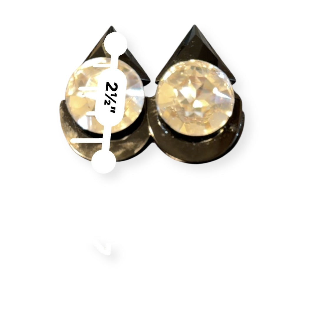 Vintage Wendy Gell Signed Huge Crystal Black Geometric Clip Earrings 1980s