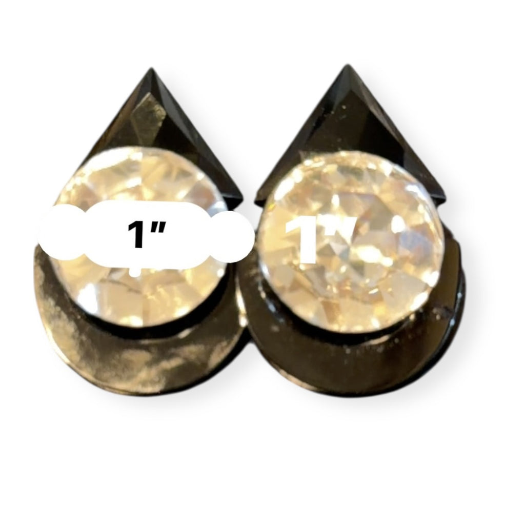 Vintage Wendy Gell Signed Huge Crystal Black Geometric Clip Earrings 1980s