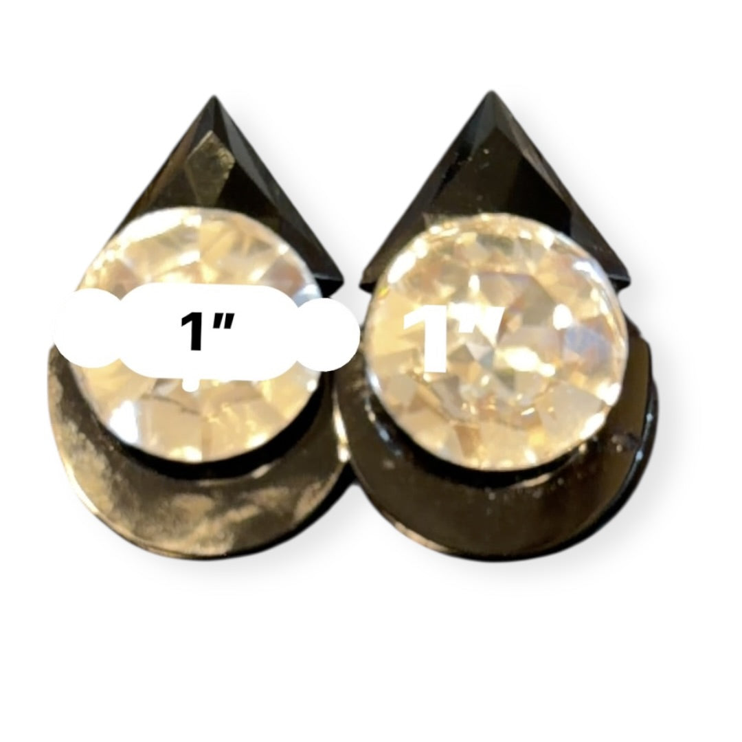 Vintage Wendy Gell Signed Huge Crystal Black Geometric Clip Earrings 1980s