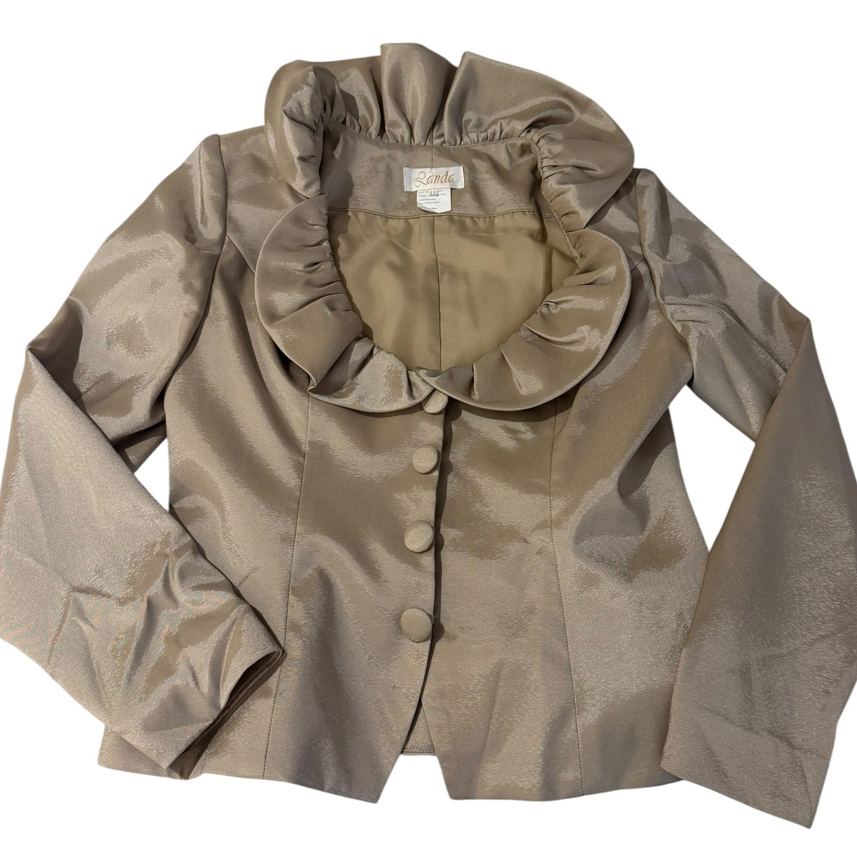 Landa Size 12 Champagne Metallic Ruffle Collar Formal Jacket