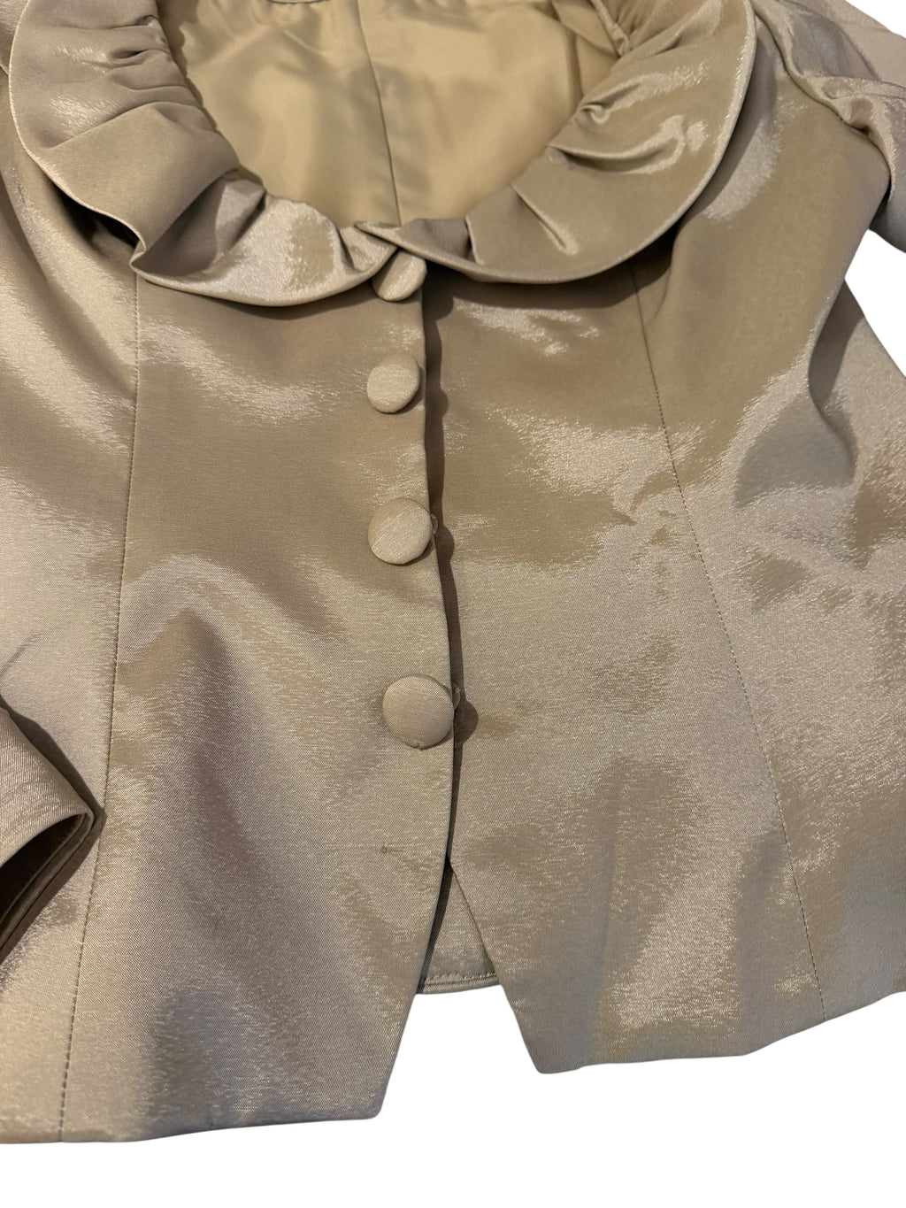 Landa Size 12 Champagne Metallic Ruffle Collar Formal Jacket