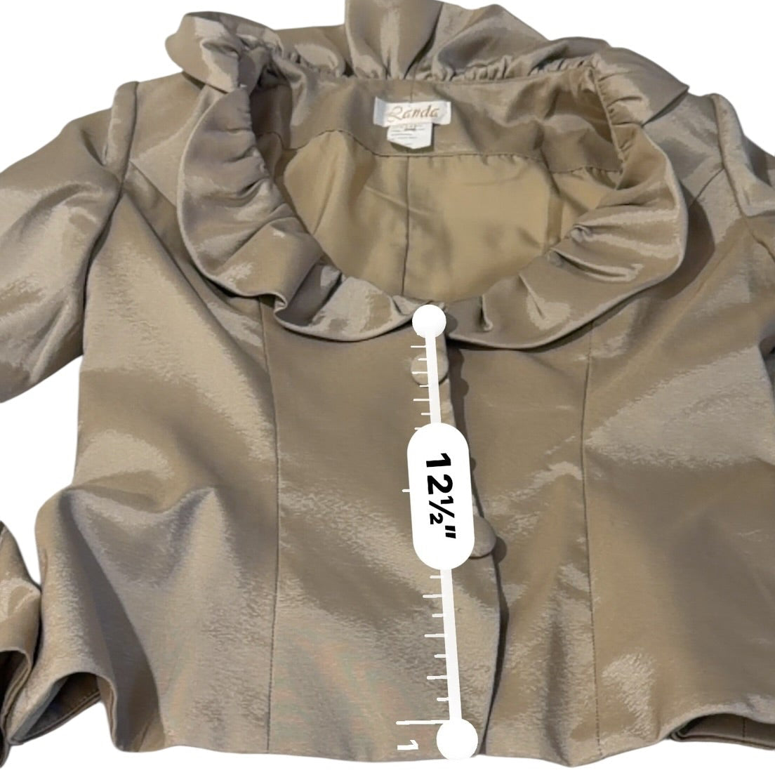 Landa Size 12 Champagne Metallic Ruffle Collar Formal Jacket