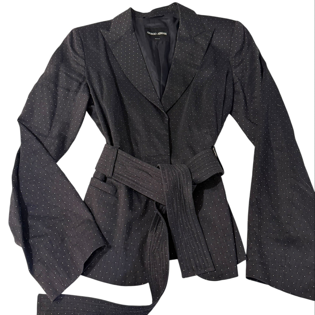 Vintage Giorgio Armani Black Micro Dot Belted Blazer Made Italy