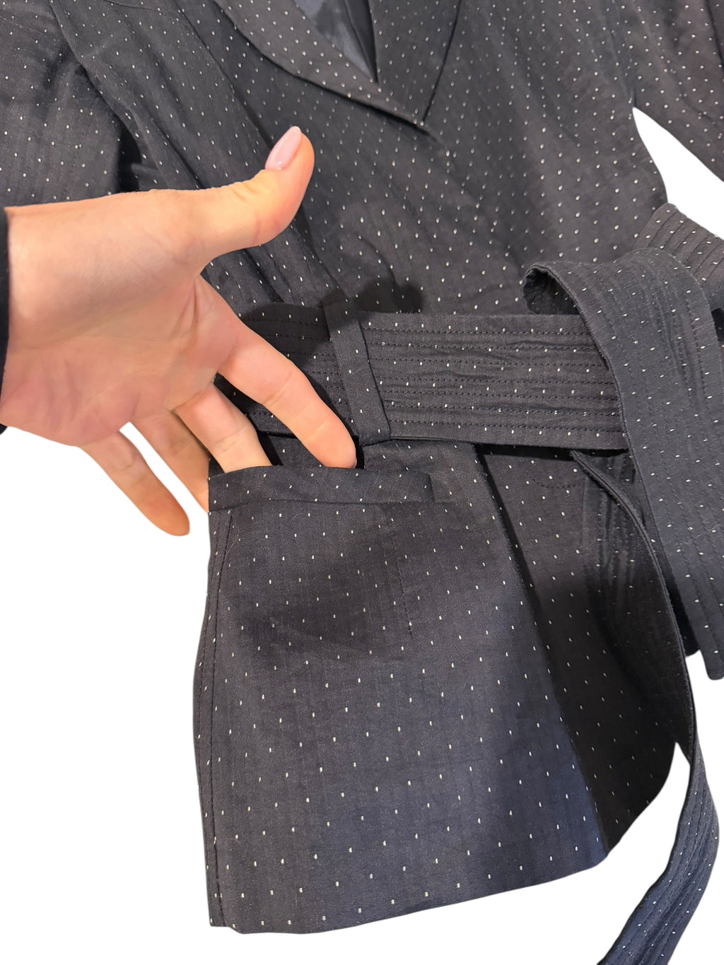 Vintage Giorgio Armani Black Micro Dot Belted Blazer Made Italy