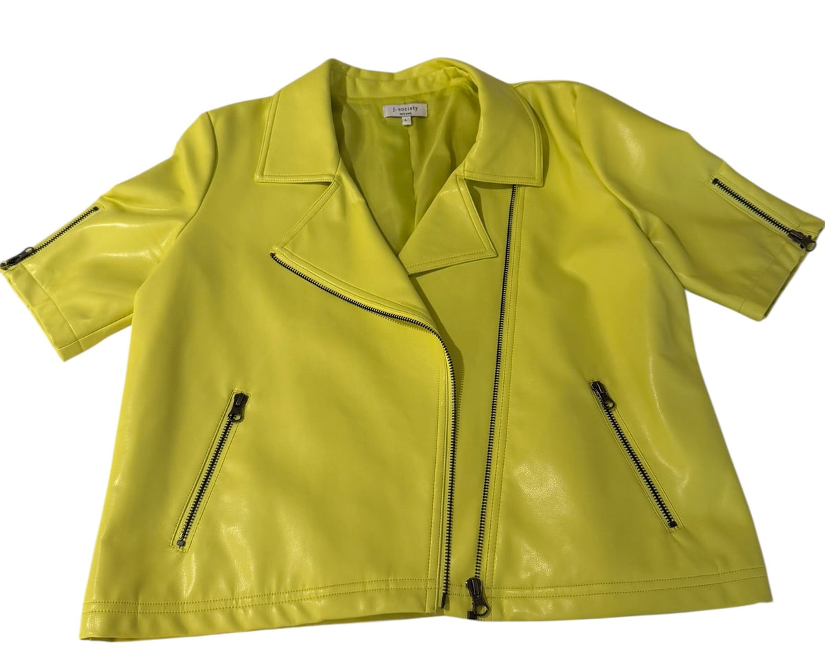 J. Society Neon Lime Faux Leather Moto Jacket Short Sleeve