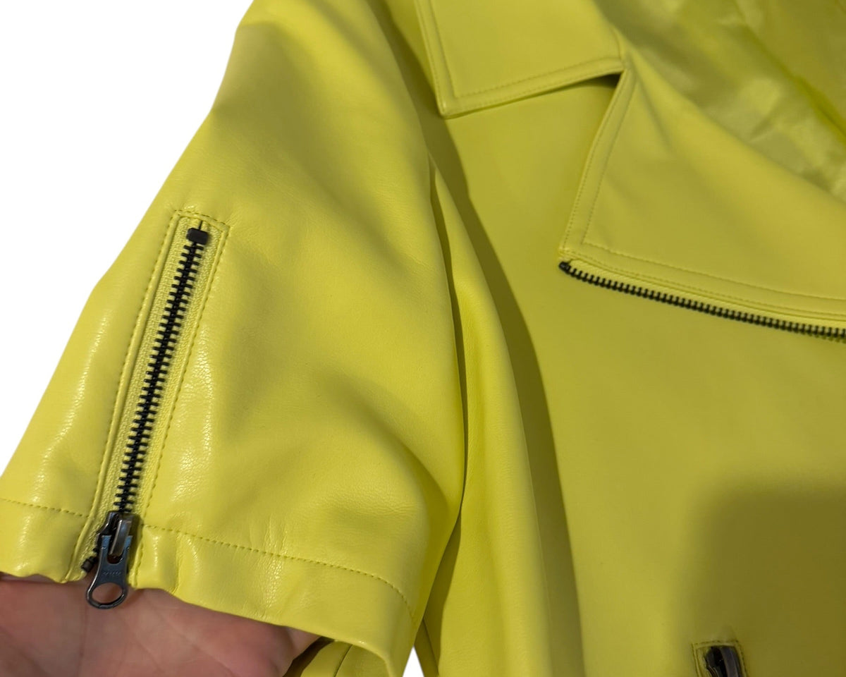 J. Society Neon Lime Faux Leather Moto Jacket Short Sleeve