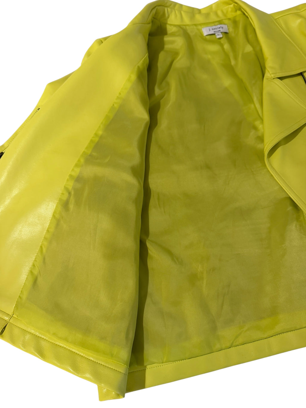 J. Society Neon Lime Faux Leather Moto Jacket Short Sleeve