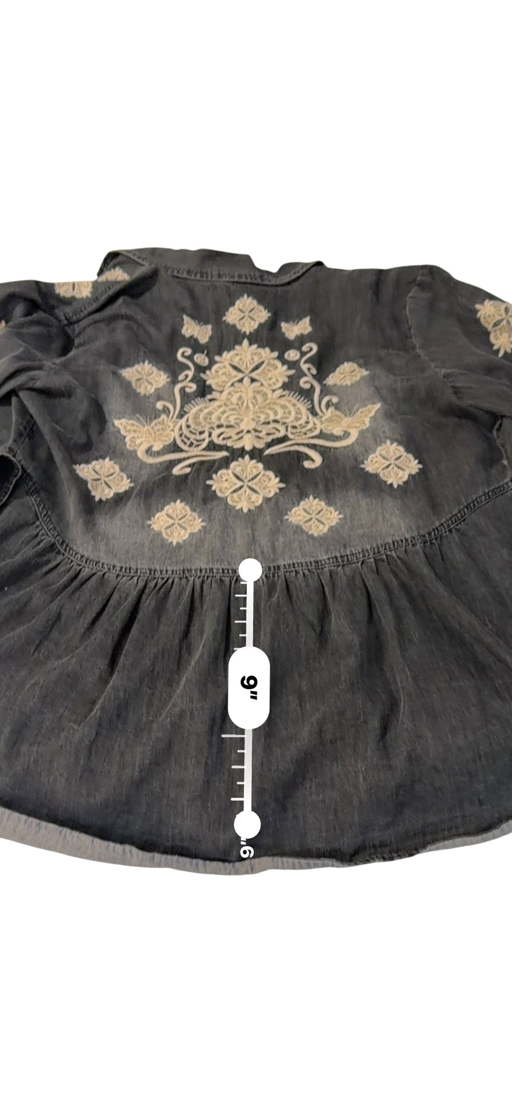 Johnny Was Embroidered Black Denim Babydoll Shirt Jacket M