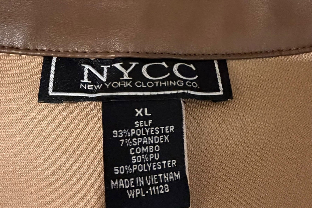 NYCC XL Brown Plaid Double Breasted Faux Leather Collar Blazer