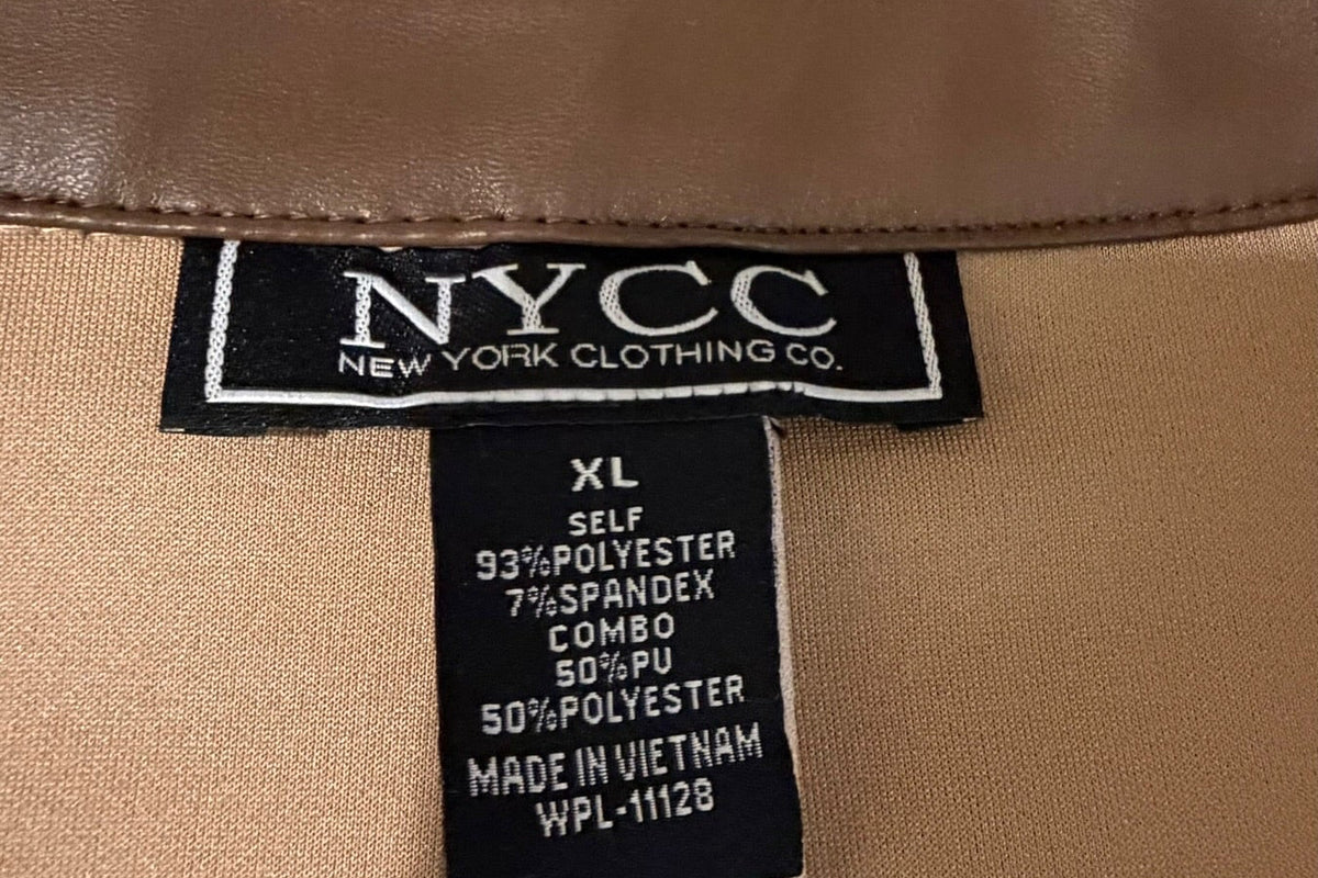 NYCC XL Brown Plaid Double Breasted Faux Leather Collar Blazer