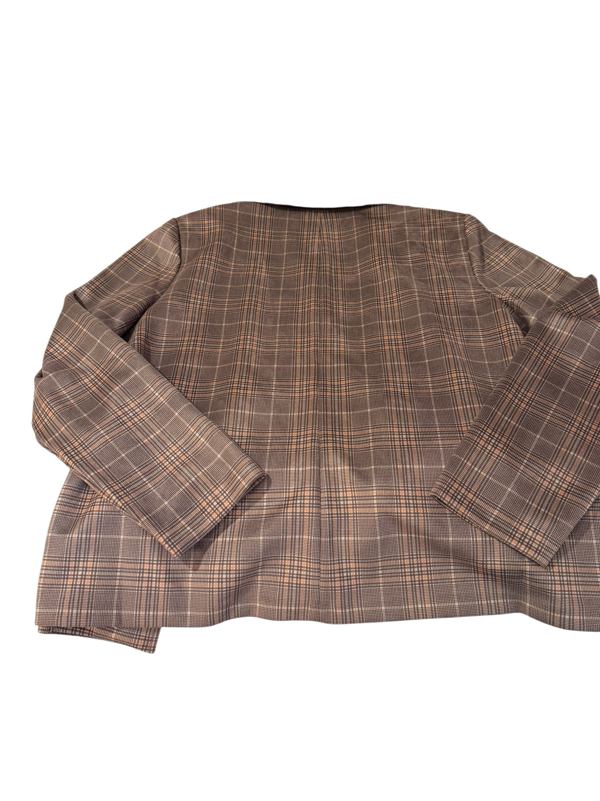 NYCC XL Brown Plaid Double Breasted Faux Leather Collar Blazer