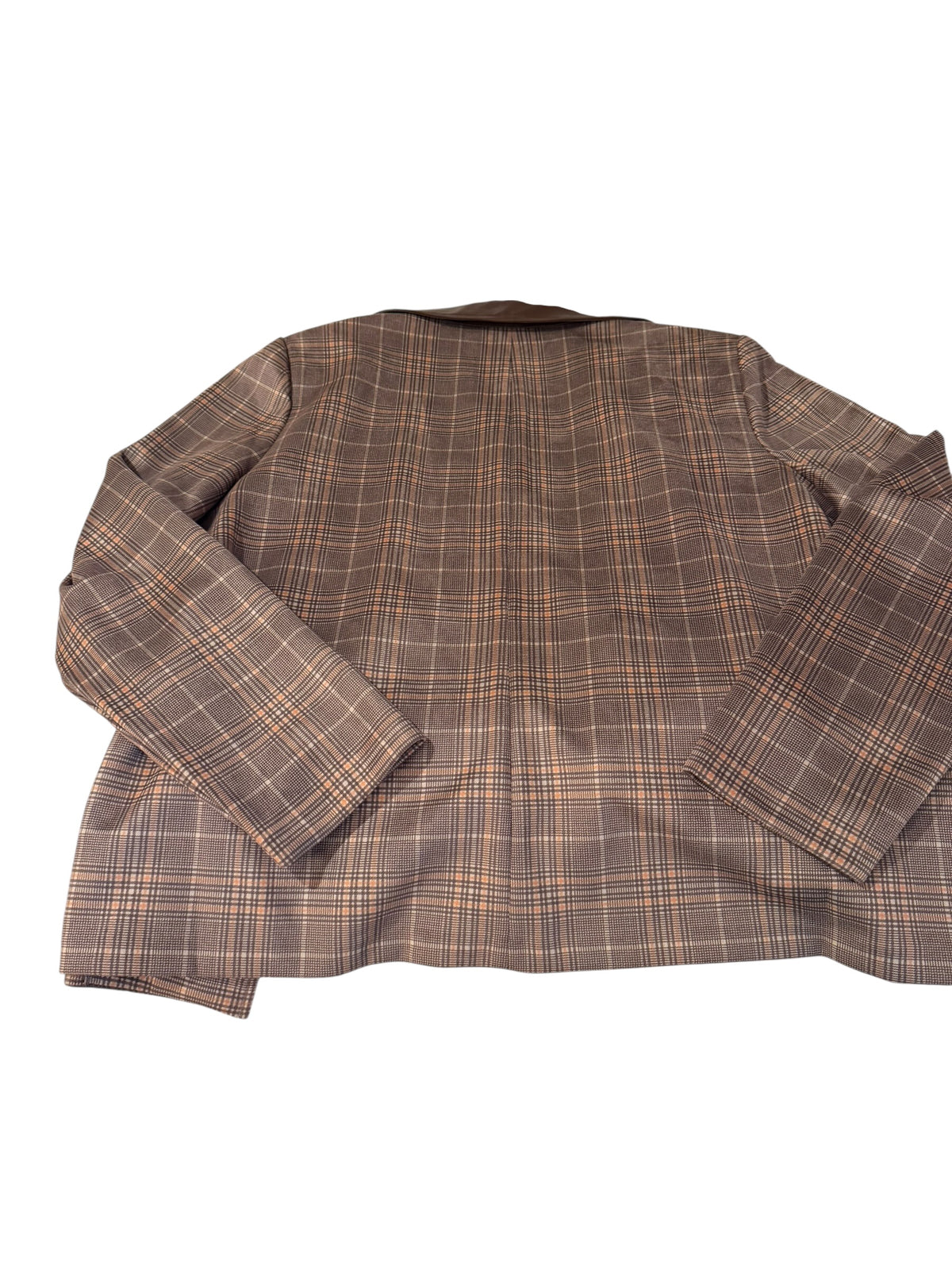 NYCC XL Brown Plaid Double Breasted Faux Leather Collar Blazer