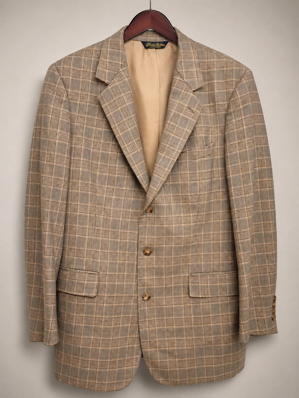 Brooks Brothers Men's Plaid Sport Coat Blazer Tan Gray Wool Blend Classic