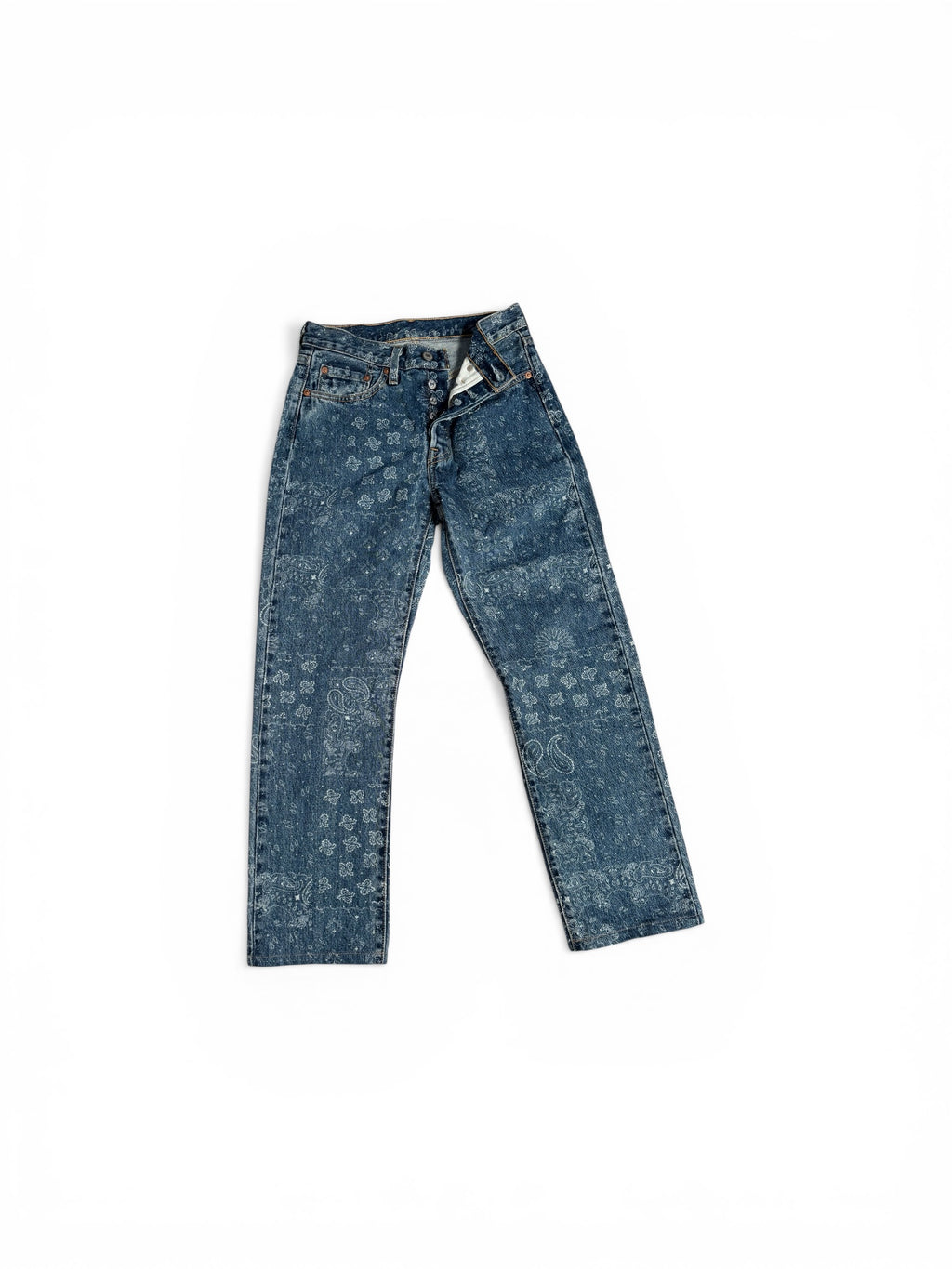 Levi’s 501 Paisley Print Jeans Woman Button Fly Straight Leg Bandana 5010136